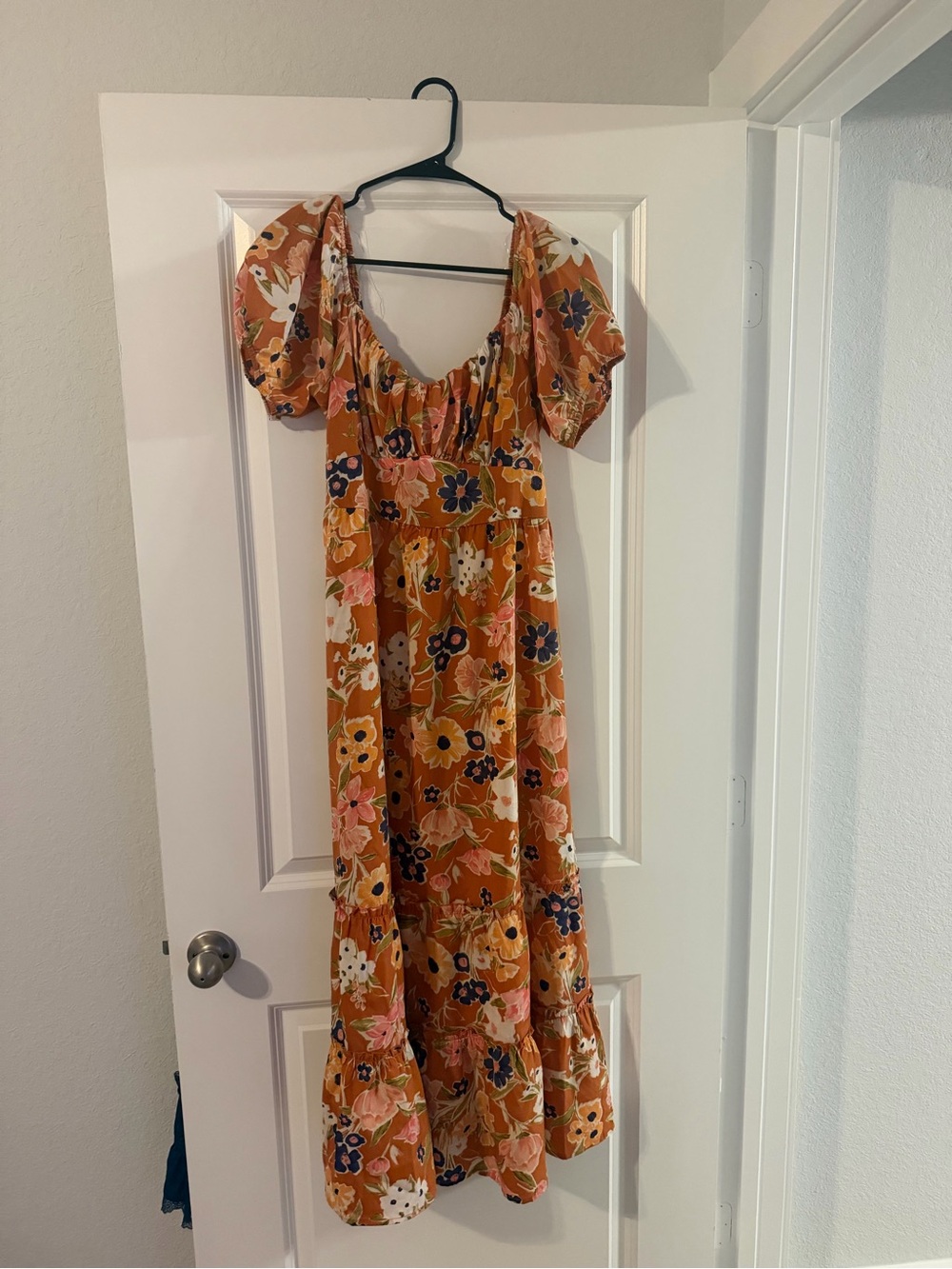 Inspired Hearts Rust Floral Puff-Sleeve Maxi Dress